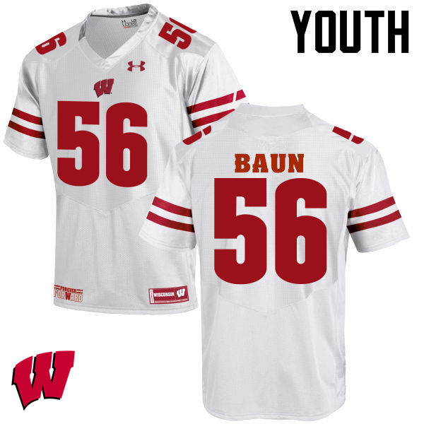 Wisconsin Badgers Youth #56 Zack Baun NCAA Under Armour Authentic White College Stitched Football Jersey IJ40Z82CX